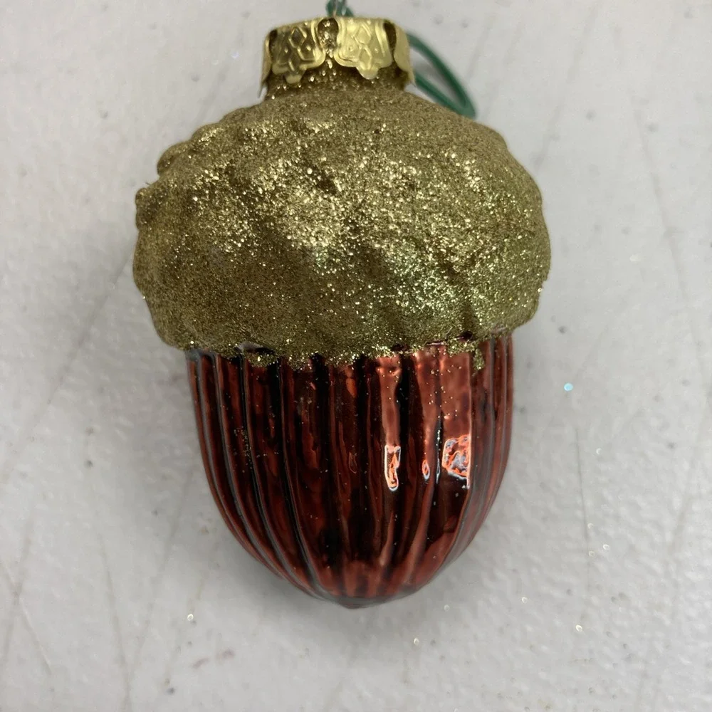 Random Lot Of 4‎ Vtg Blown Glass Christmas Ornament Acorn Cameo 3
